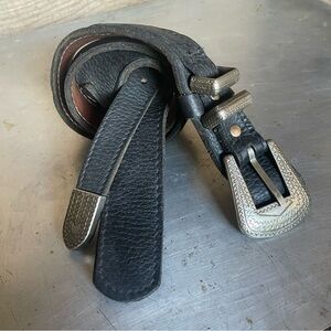 Vintage Black Leather Belt with Southwest Belt Buckle size 30
